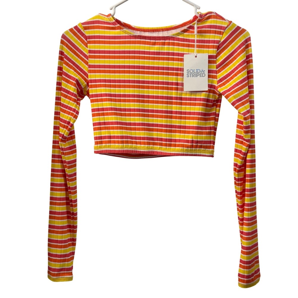 SOLID & STRIPED Rashguard Sorbet Stripe Cropped Long Sleeve Top XS Beach Resort